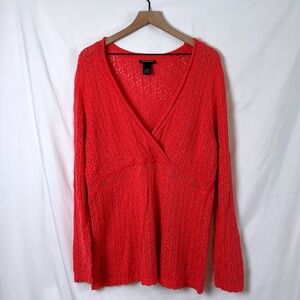 Lane Bryant Women Open Knit Tunic Sweater Size 18/20 Coral Beach Coverup Resort